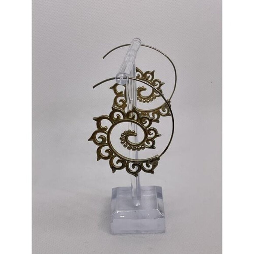 Bohemian Brass Hoop Earrings With Intricate Spiral Design